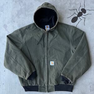 Vintage Y2K Carhartt green hooded work wear jacket